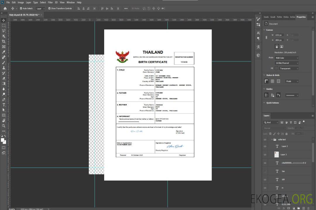 Modèle Word et PDF d'acte de naissance d'acte d'état civil en Thaïlande template